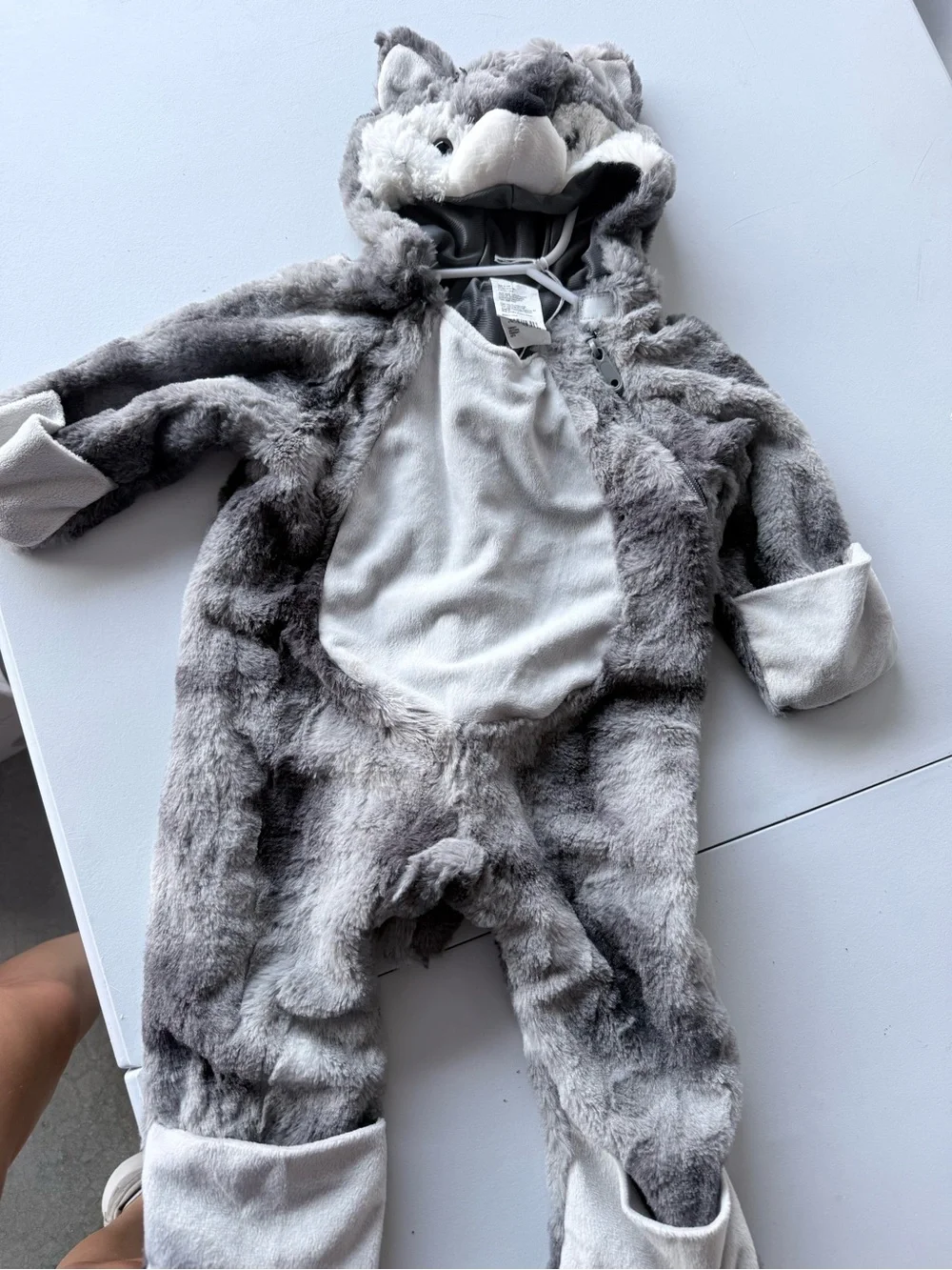 Fuzzy Wolf Baby Onesie Costume - Gray and Cream
